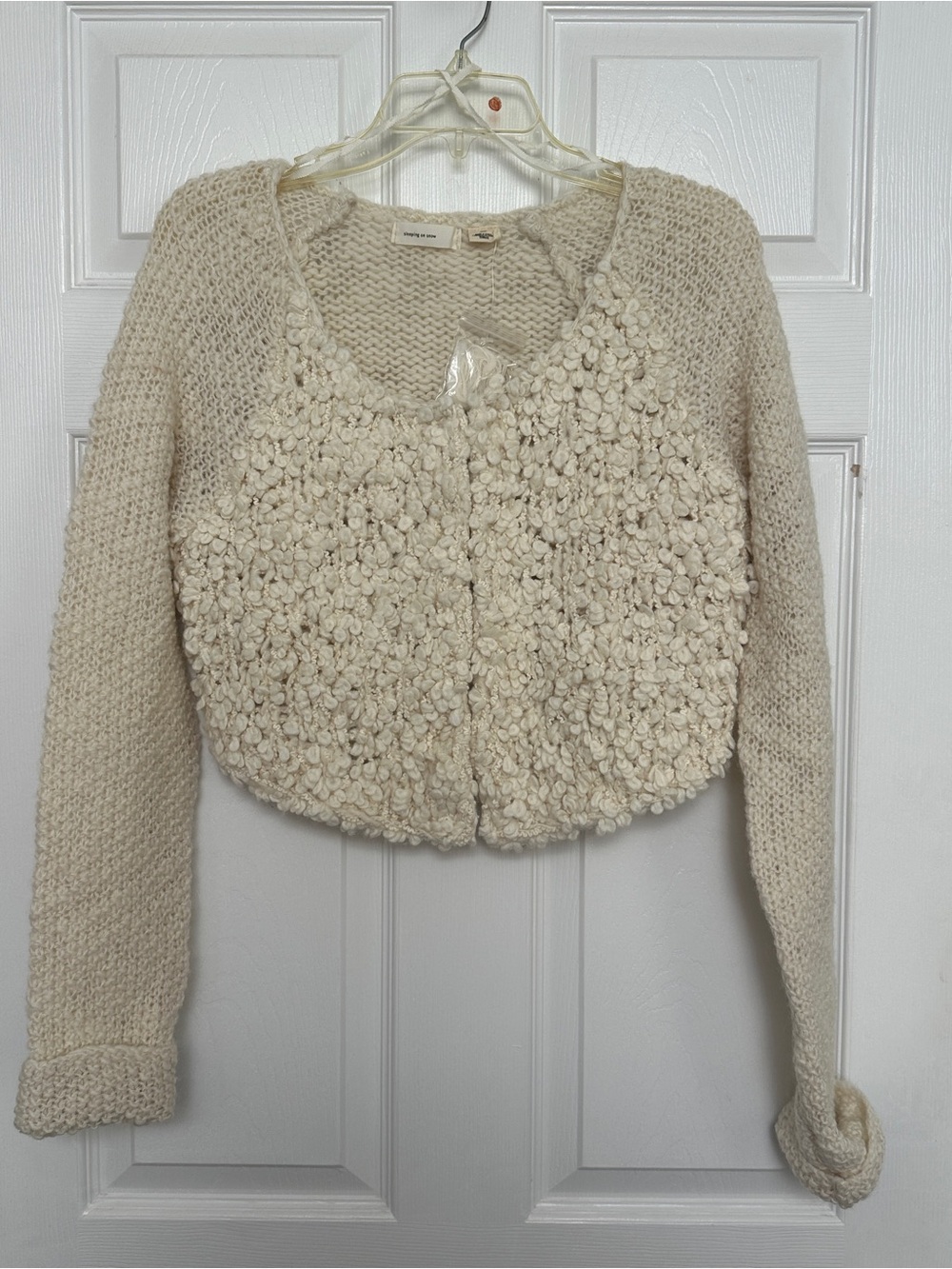 Anthropologie Textured Bouclé Cropped Cardigan - Cream